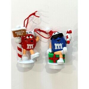 M&M's Red Blue Vintage Plastic Candy Topper Christmas Ornaments Bundle